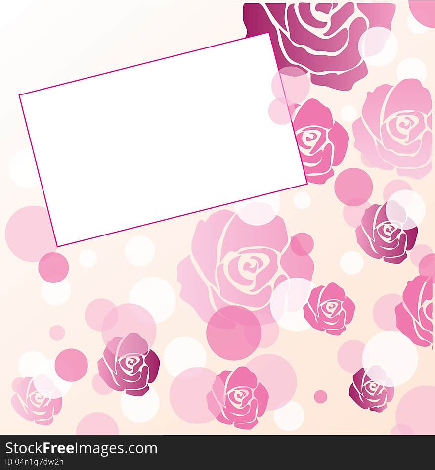 Pink greeting card background with roses. Pink greeting card background with roses