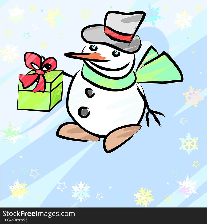 Snowman with gift