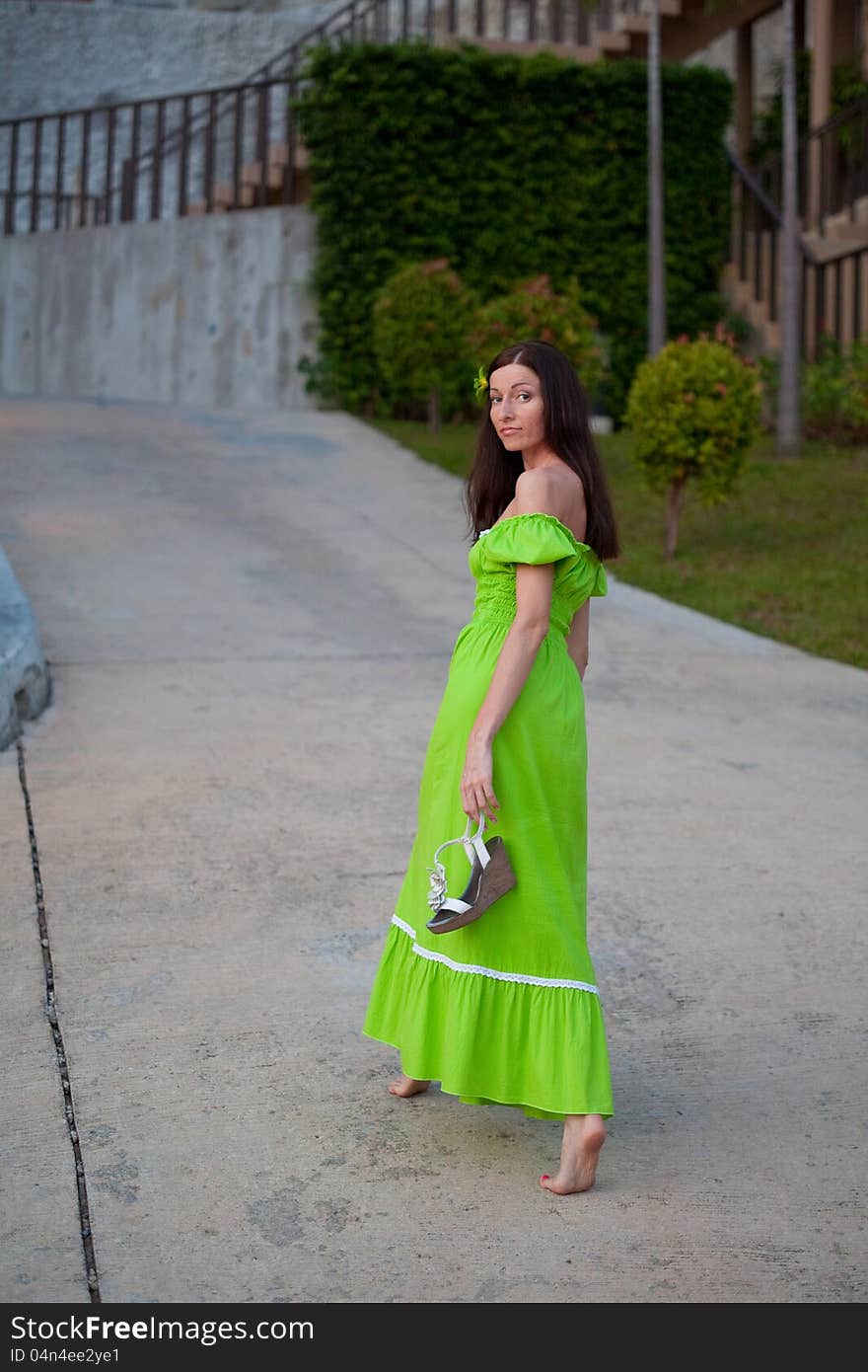 Girl walking barefoot