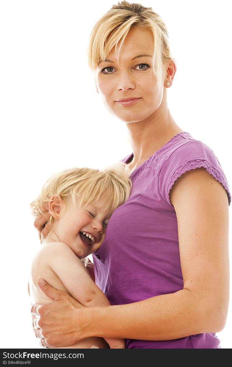 Mother with child isolated on white