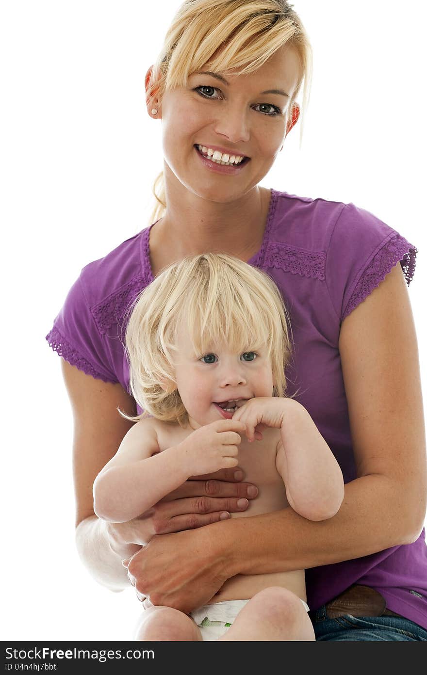 Mother with child isolated on white