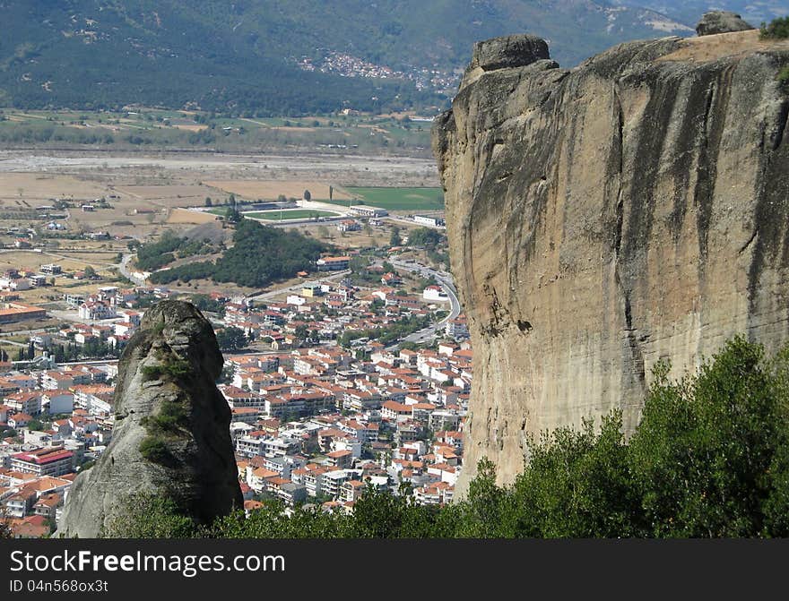 Panoramic View From The Meteora Rocks In Greece