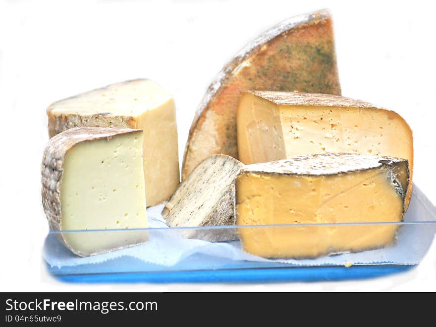 This is a photo of various home made cheeses from a farm in upstate new york.