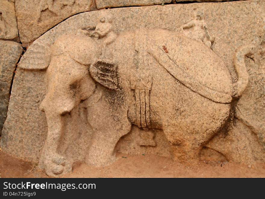 Ancient bas-relief in the temple in Hampi, Karnataka, India. Ancient bas-relief in the temple in Hampi, Karnataka, India