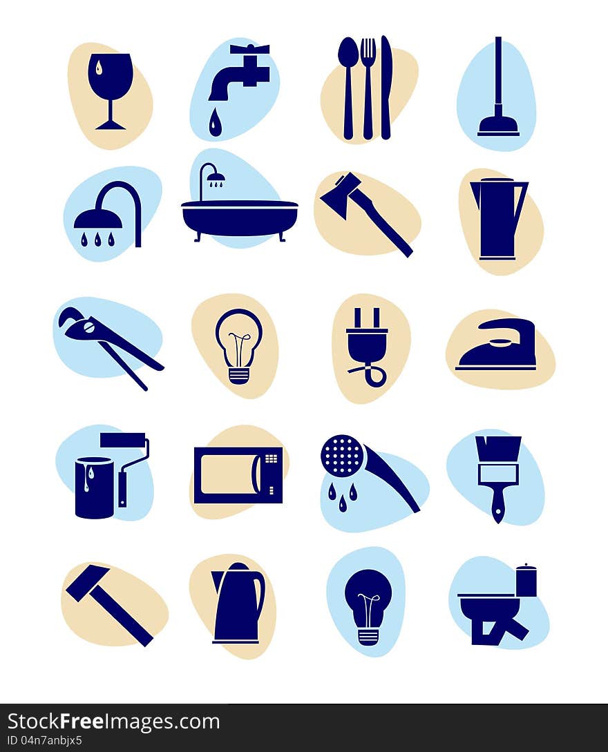 Icons of building tools and appliances for domestic use. Icons of building tools and appliances for domestic use