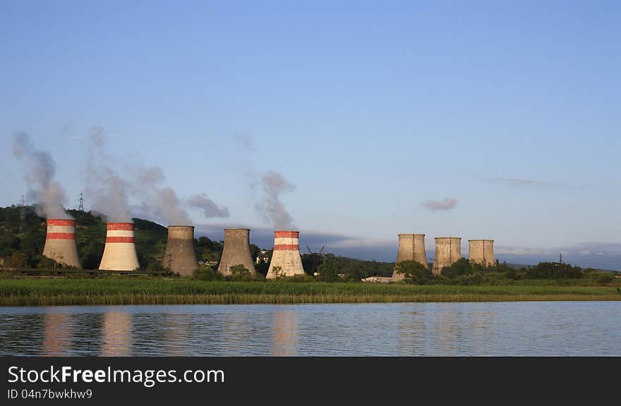 Smoky pipes of electric thermal station. Smoky pipes of electric thermal station