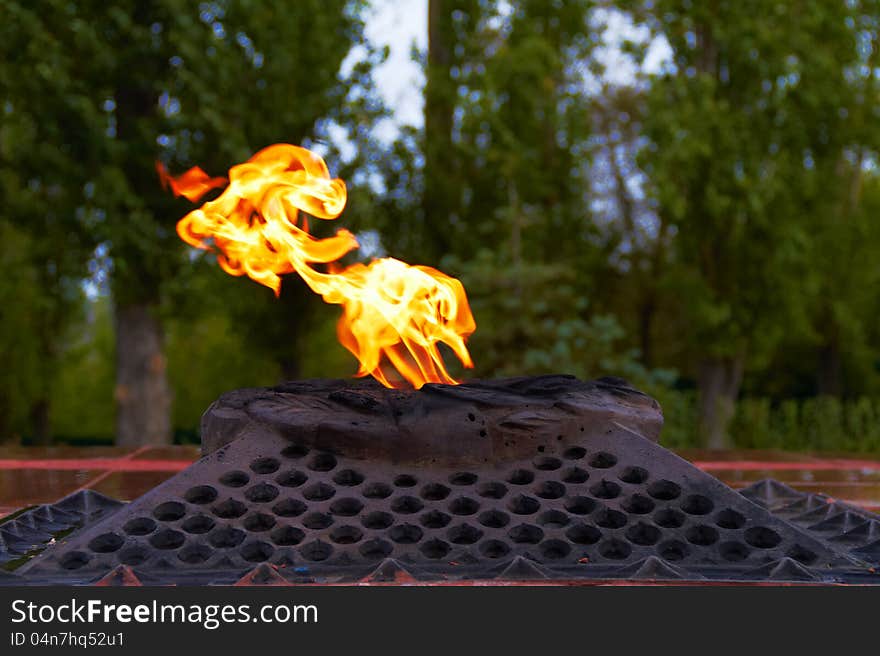 Eternal flame in park. In honor of victims in the Second World War. Saratov, Russia