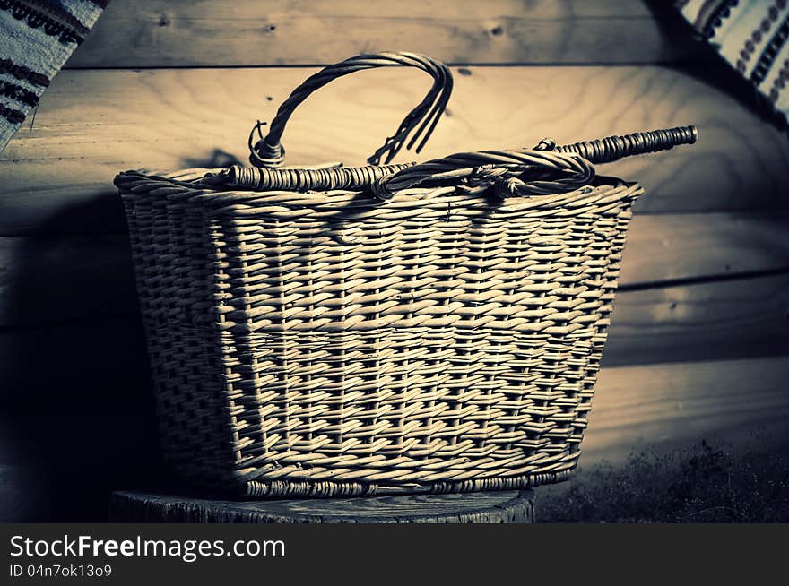 Old wooden basket interior decoration