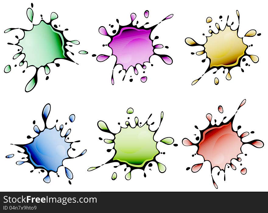 Different color inkblots on white background, vector illustration