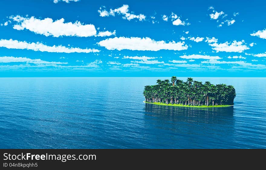 Panorama view of blue sea and paradise tropical island with green palm trees. Panorama view of blue sea and paradise tropical island with green palm trees