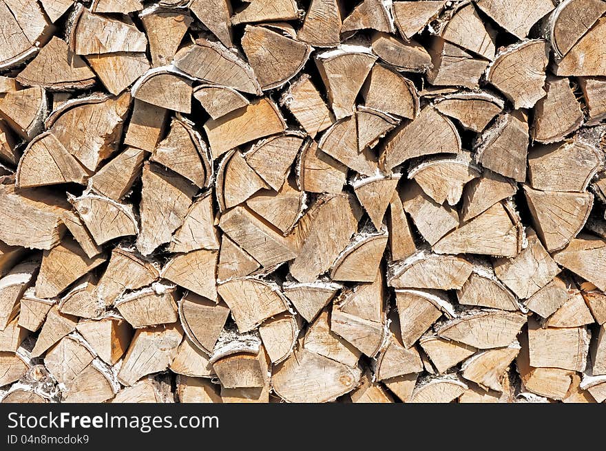 This is a stack of firewood, which was collected mainly from birch chocks. This is a stack of firewood, which was collected mainly from birch chocks.