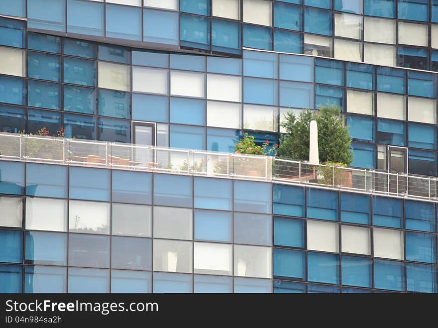 Terrace and blue windows