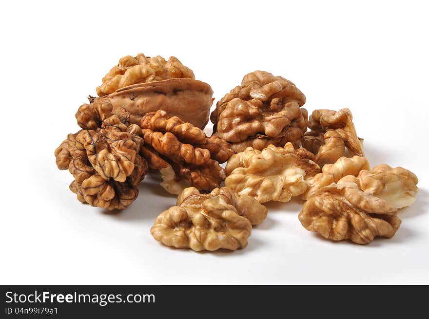 Brown walnuts  on white background