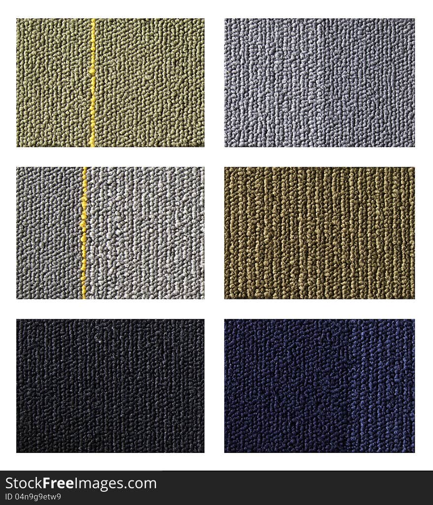 Samples of collection carpet on a white