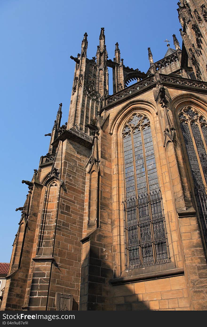 Exterior of famous St. Vitus Cathedral in Prague,Czech Rebublic