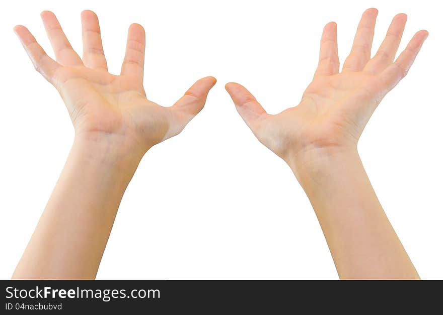 Hands of a caucasian female to hold big object, isolated on white. Hands of a caucasian female to hold big object, isolated on white