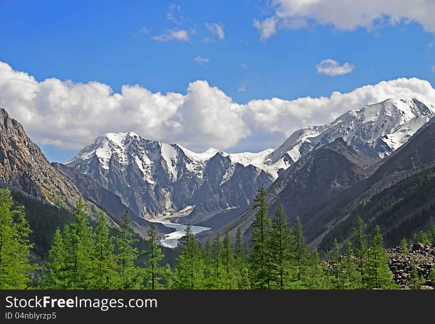 Altai a mountain landscape with snow rocks. Altai a mountain landscape with snow rocks