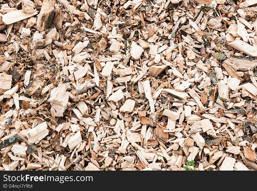 Closeup of a pile with woodchips