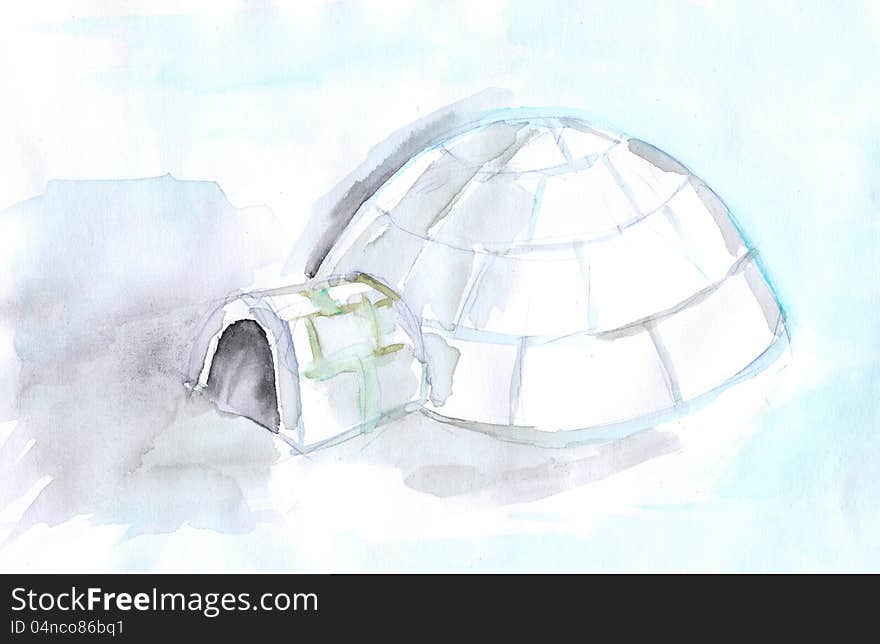 Snow on the ice igloo-drawing