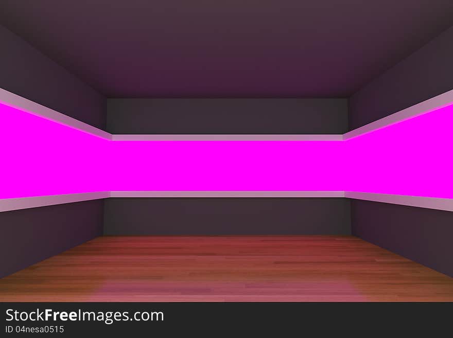 Empty Room With Pink Light Shelves