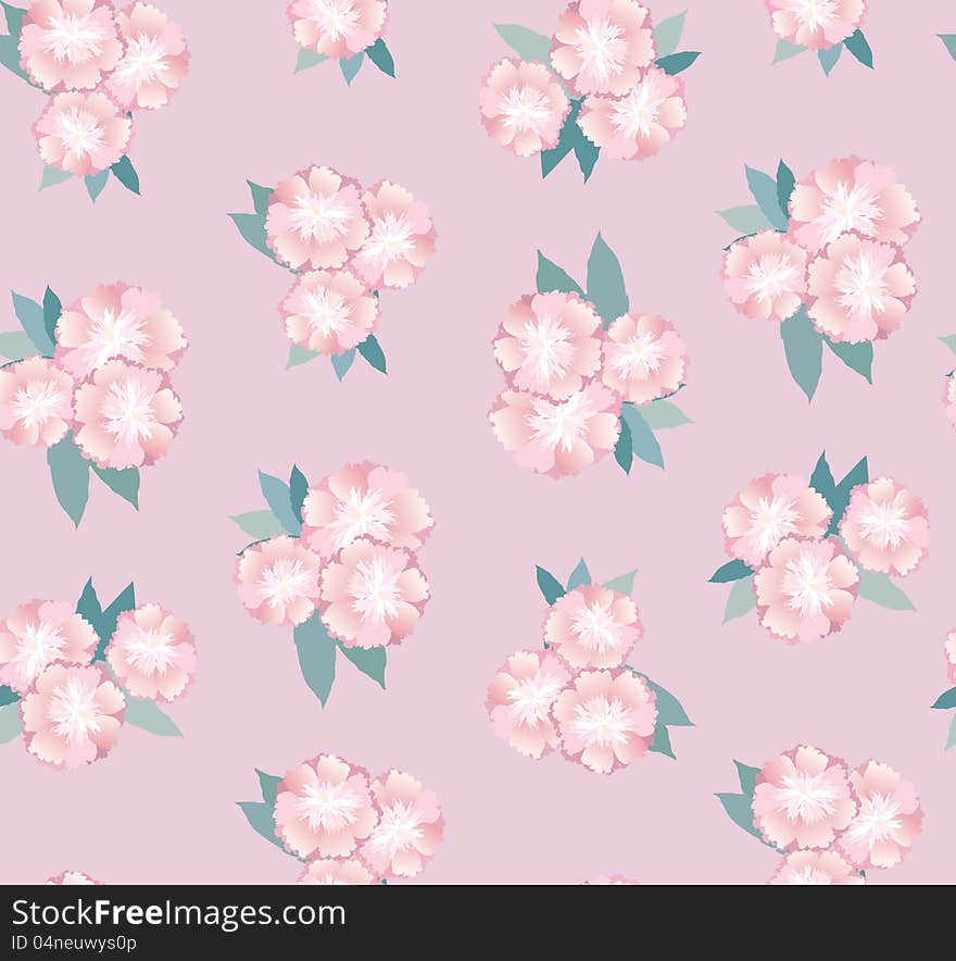 Seamless floral pattern with pink flowers on lilac background. Seamless floral pattern with pink flowers on lilac background