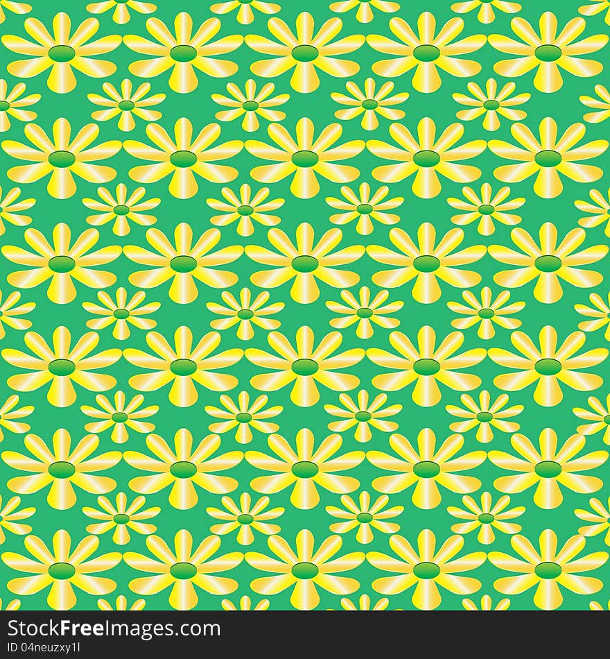 Vector green seamless texture with flowers