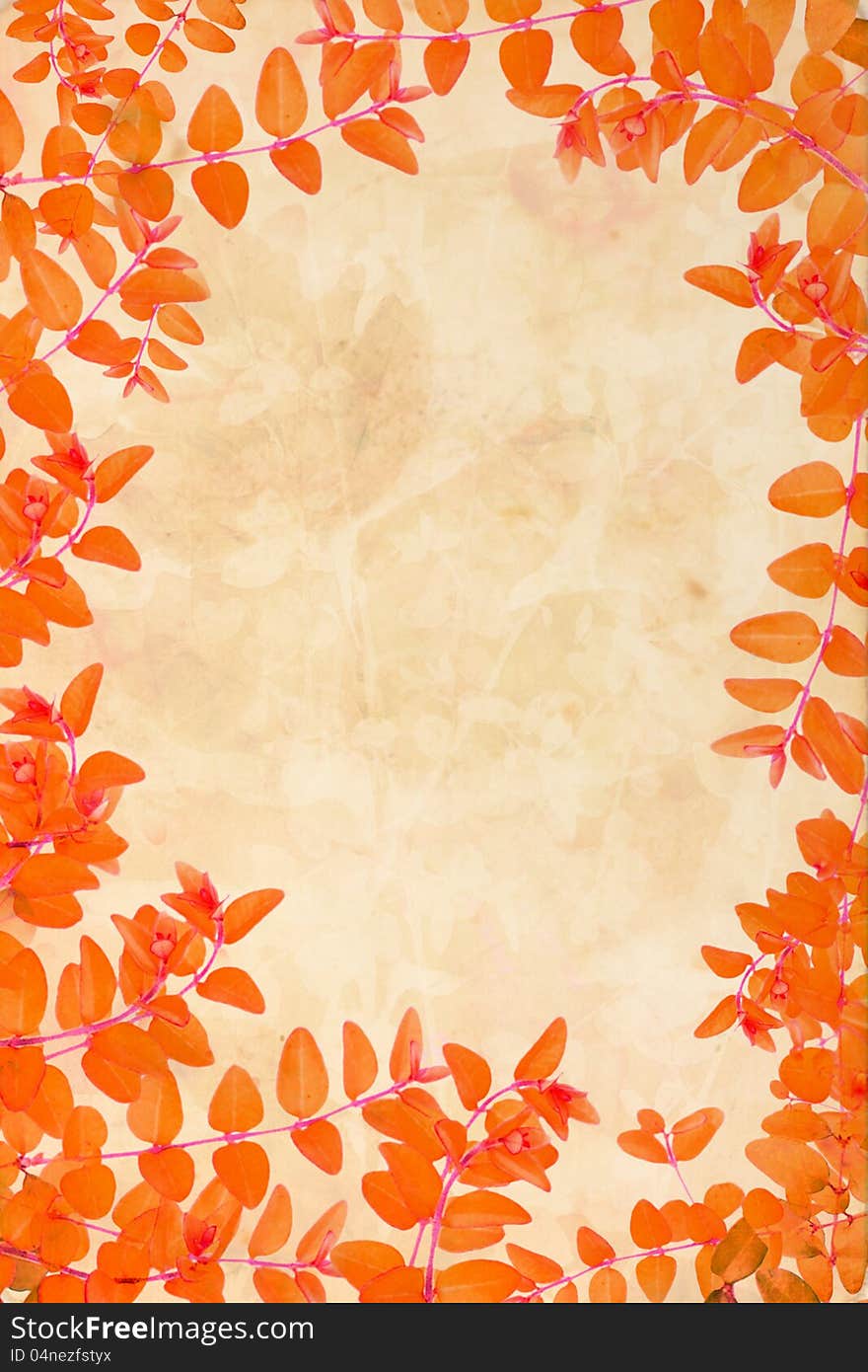 Orange autumnal leaves grungy background. Orange autumnal leaves grungy background