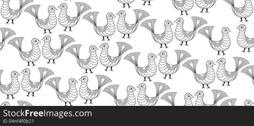 Seamless pattern with outline birds