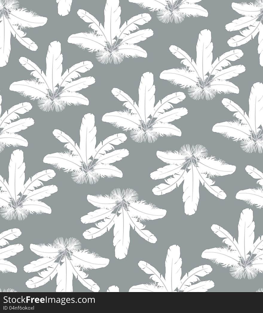 Seamless pattern with white feathers on gray background. Seamless pattern with white feathers on gray background