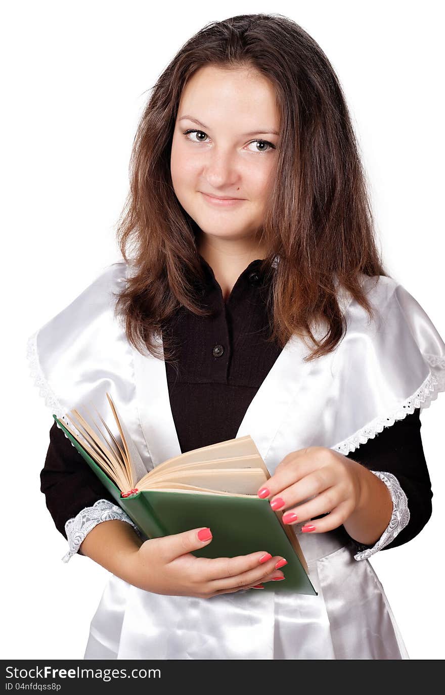 Cute Schoolgirl With Book Isolated