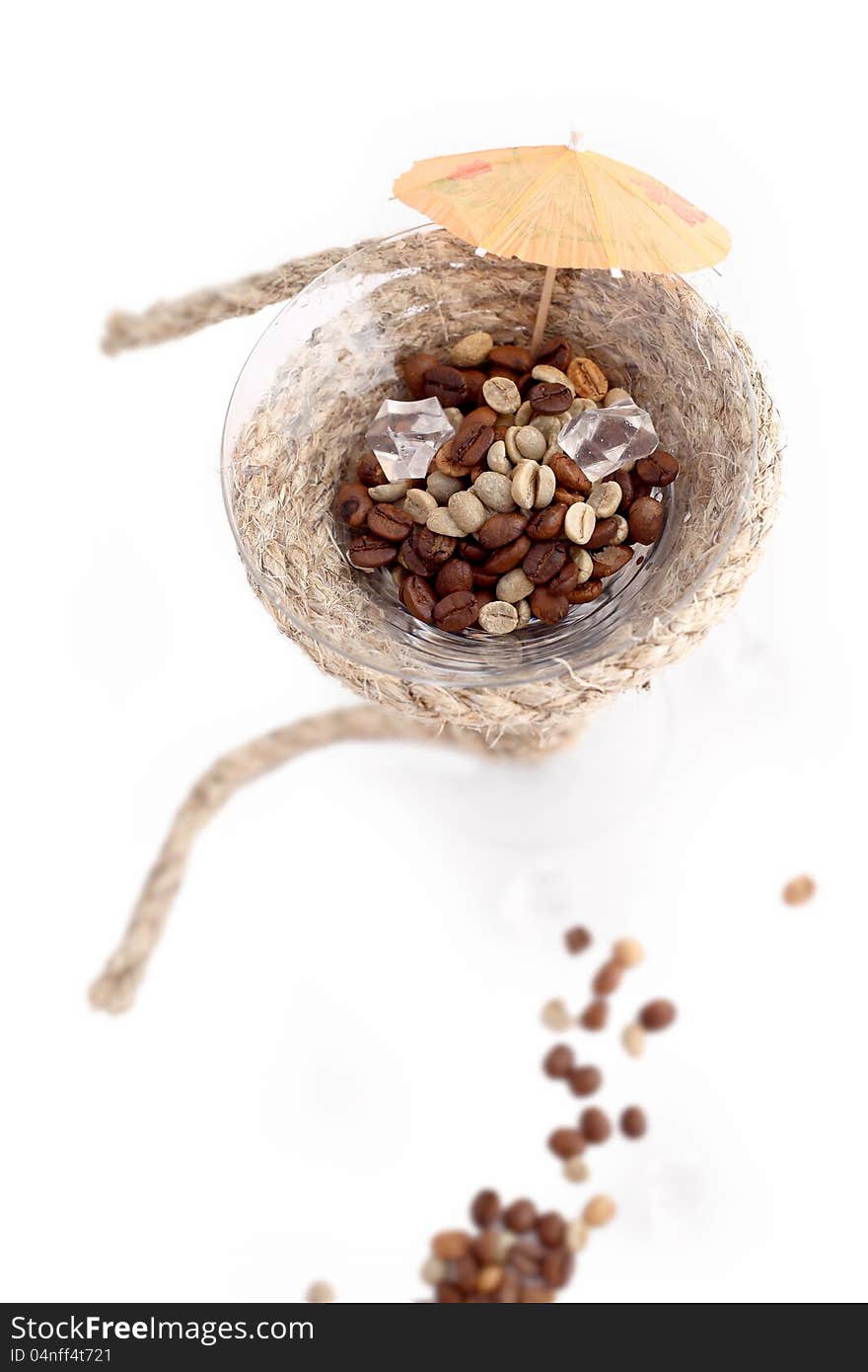 Coffee in a glass of rope