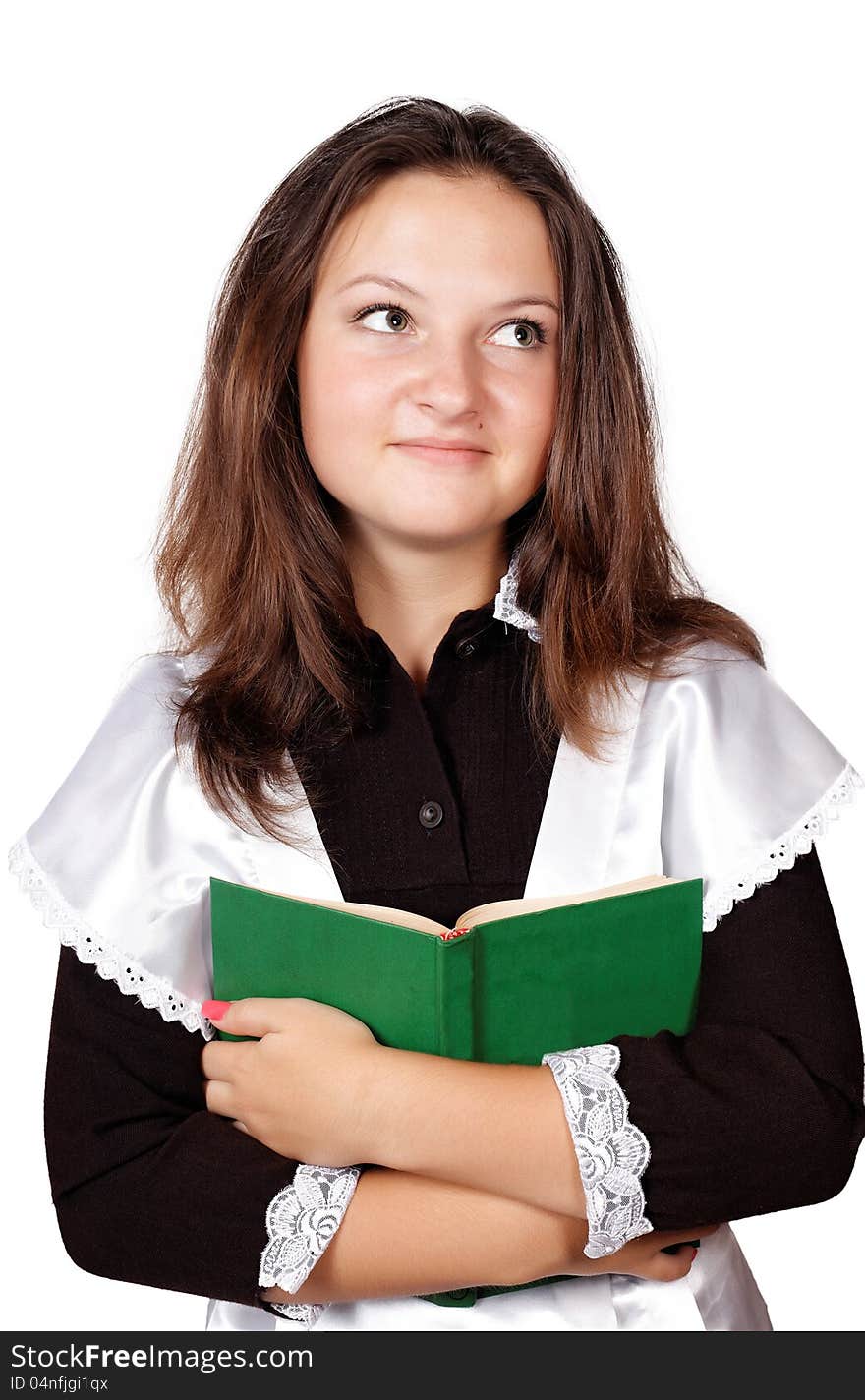 Schoolgirl With Books Isolated