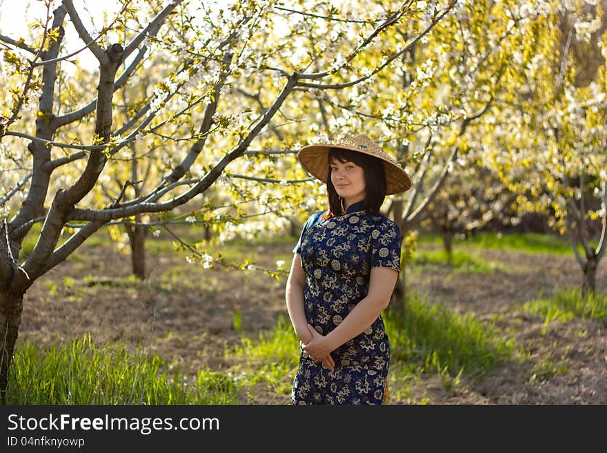 Girl and flowerses of the cherry. Girl and flowerses of the cherry