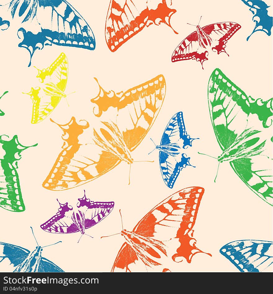 Seamless background of colorful butterflies. Vector illustration.