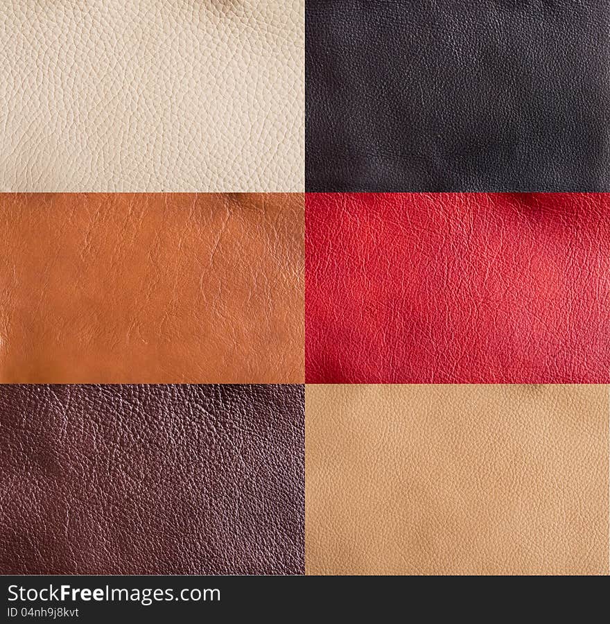 Collection of colorful leather textures background
