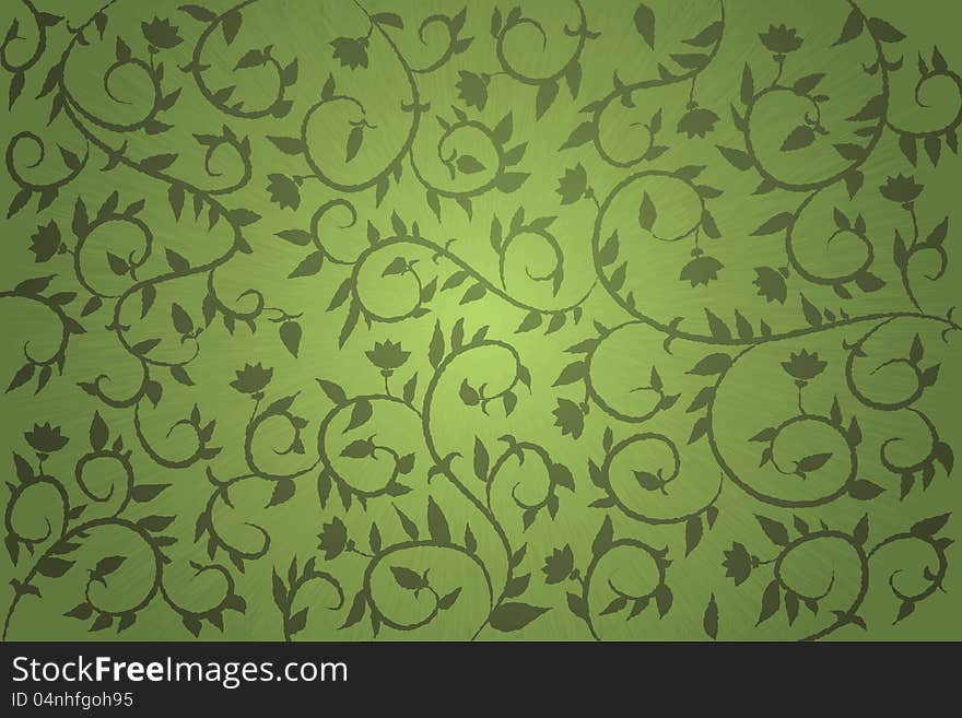 Vector green background with flowers and leaves. Vector green background with flowers and leaves