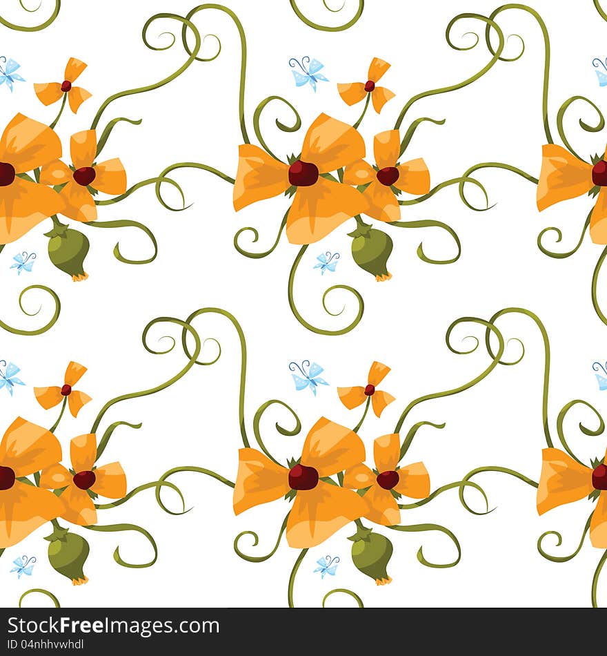 Seamless pattern of orange poppies