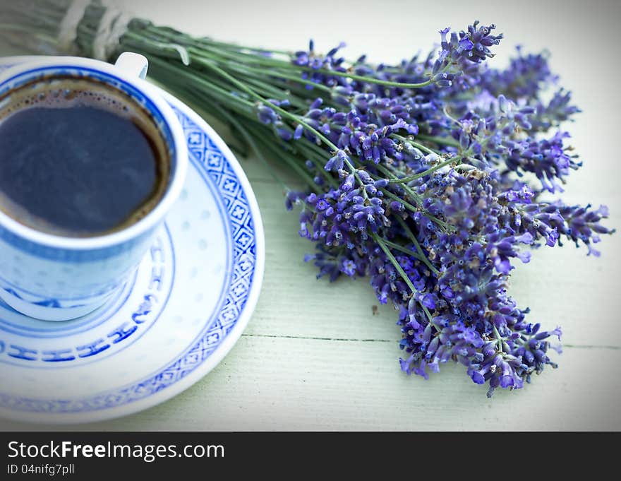 Lavender and coffee on the table