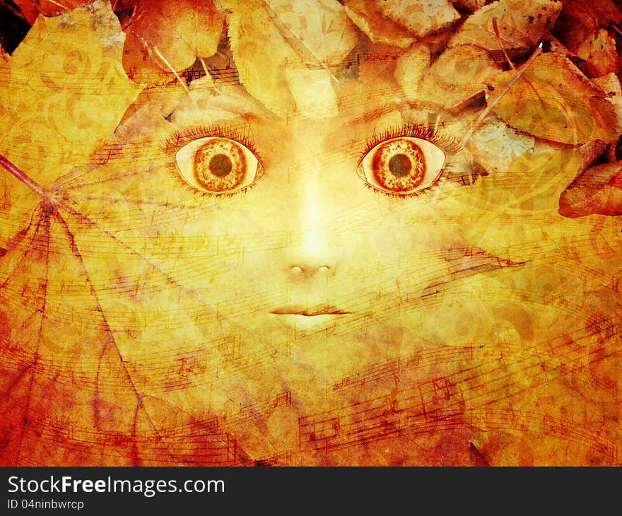 Face In Autumn Leaves