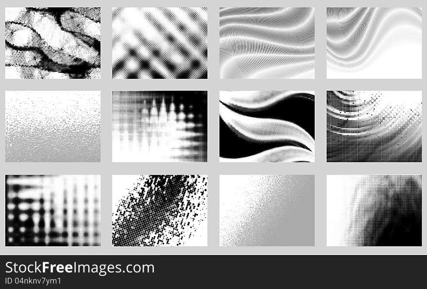 Vector set of 12  stylized monochrome  backgrounds. Vector set of 12  stylized monochrome  backgrounds