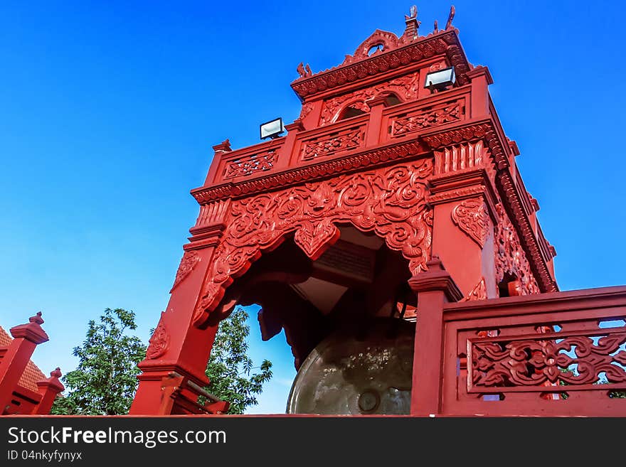 Red belltower at north of Thailand