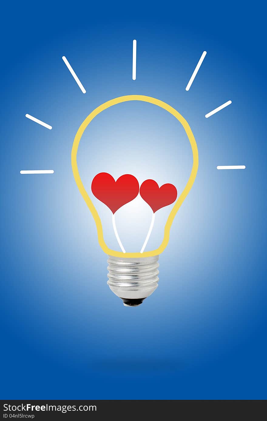 Light bulb with red hearts inside for concept idea. Light bulb with red hearts inside for concept idea