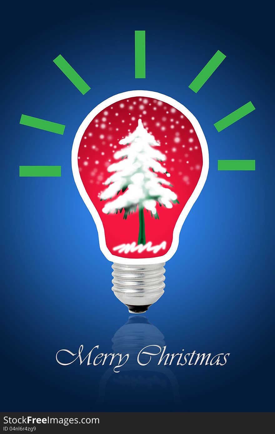 Christmas tree inside light bulb on blue background. Christmas tree inside light bulb on blue background