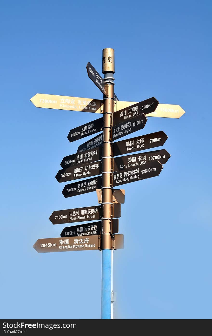 Metal signpost in Olympic Sailing Center of Qingdao, China