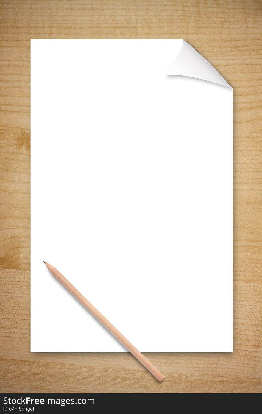 Blank Paper with Pencil On Wooden Table. Blank Paper with Pencil On Wooden Table