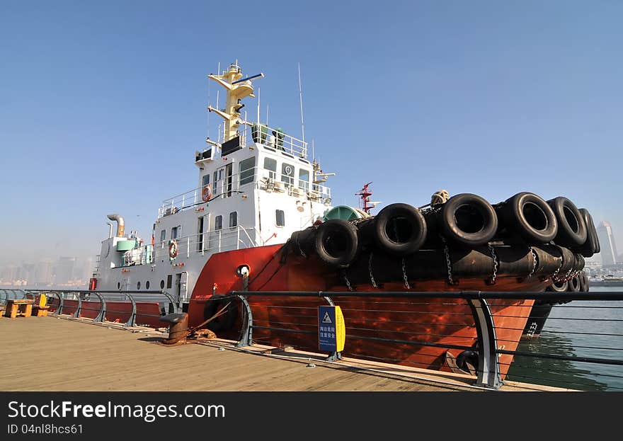 A tugboat at docked，which taken in china