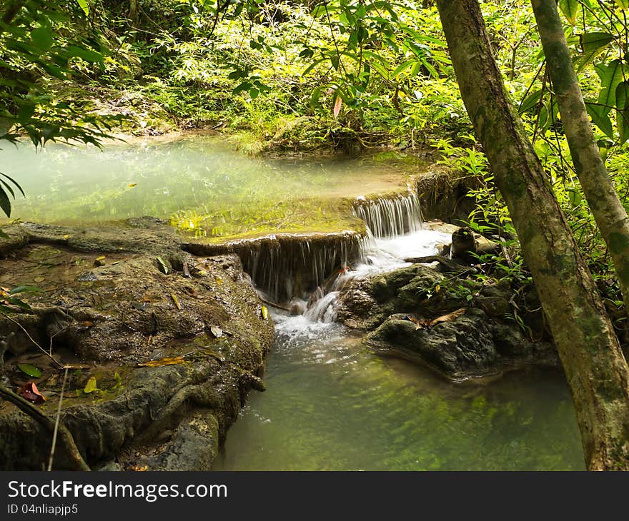 Natural waterfall in Erawan national park in Thailand