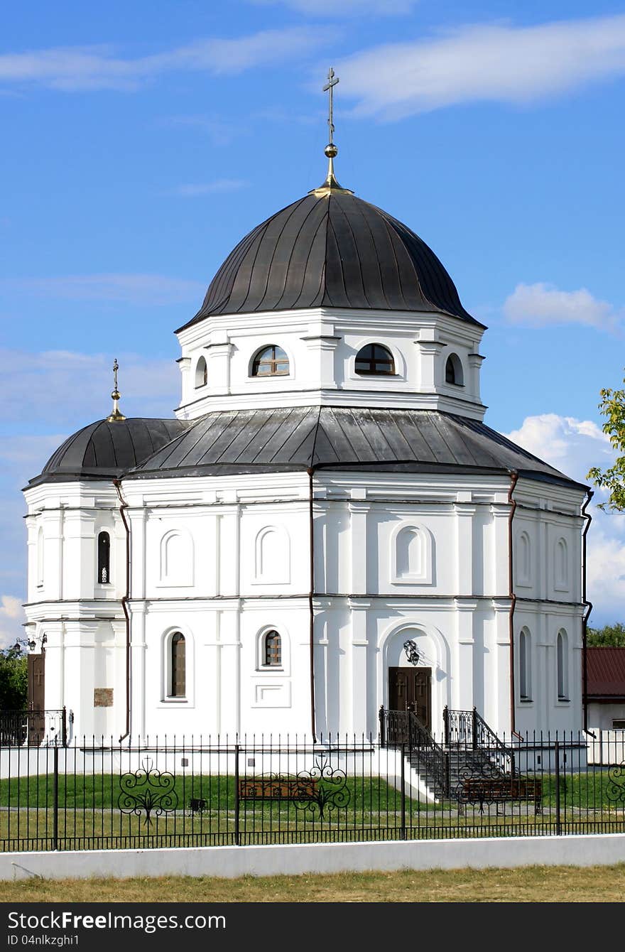 Beautiful Russian village church against the sky