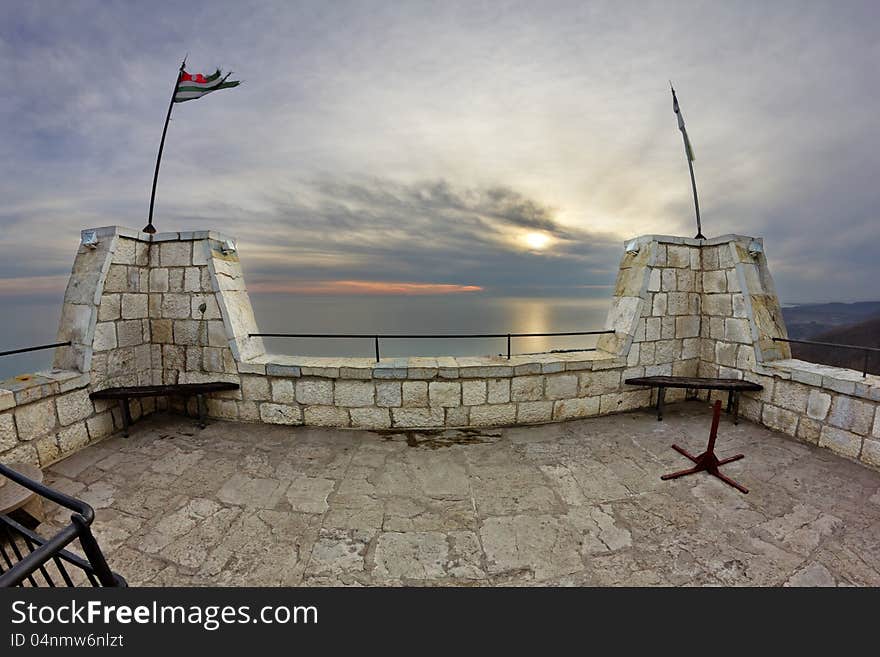 View From The Castle Tower In Abkhazia On Sunset