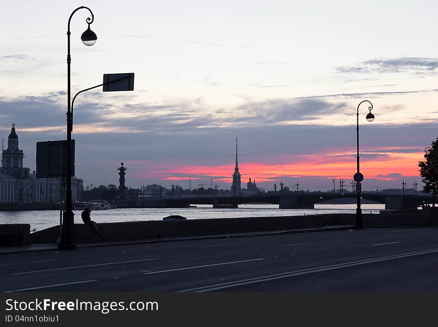 St. Petersburg at dawn. waterfront of the Neva.